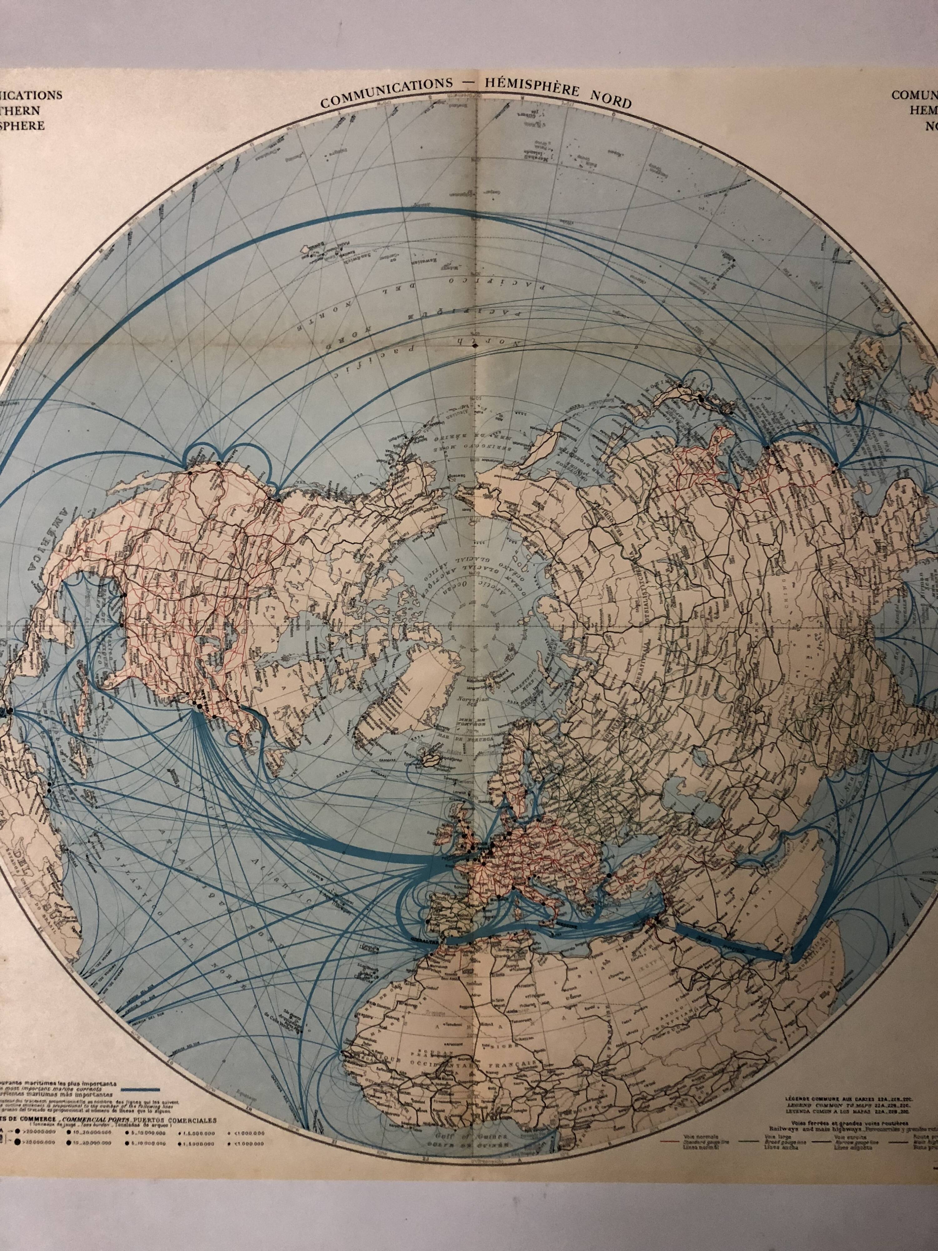 Mappemonde carte ancienne communication dans l’hémisphère nord