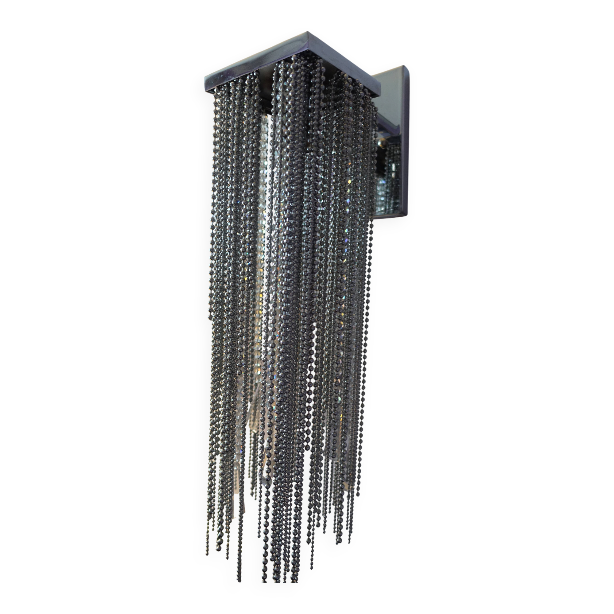Swarovski wall lamp in silver-plated metal with crystal pendants.
