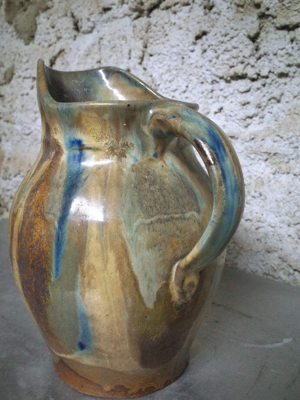 Glazed stoneware pitcher