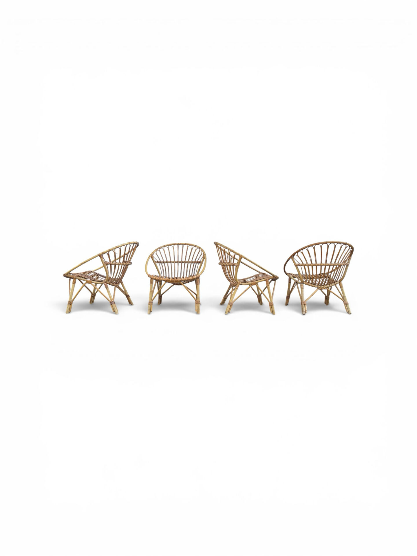 4 Fauteuils de jardin vintage rotin corbeille 1950/ 1960