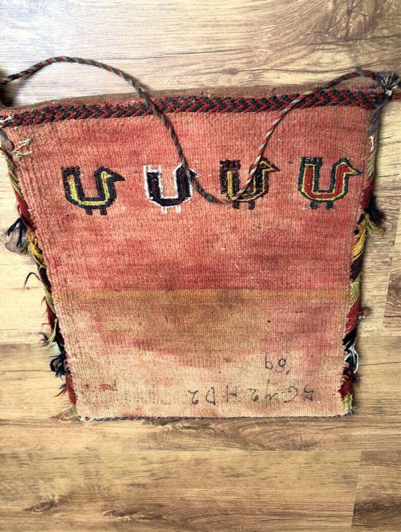 Vintage Handmade Wool Carpet Bag: Oriental Tribal Art Shoulder Bag