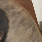 Tableau peinture huile toile portrait femme robe dentelle xixème 19ème merl