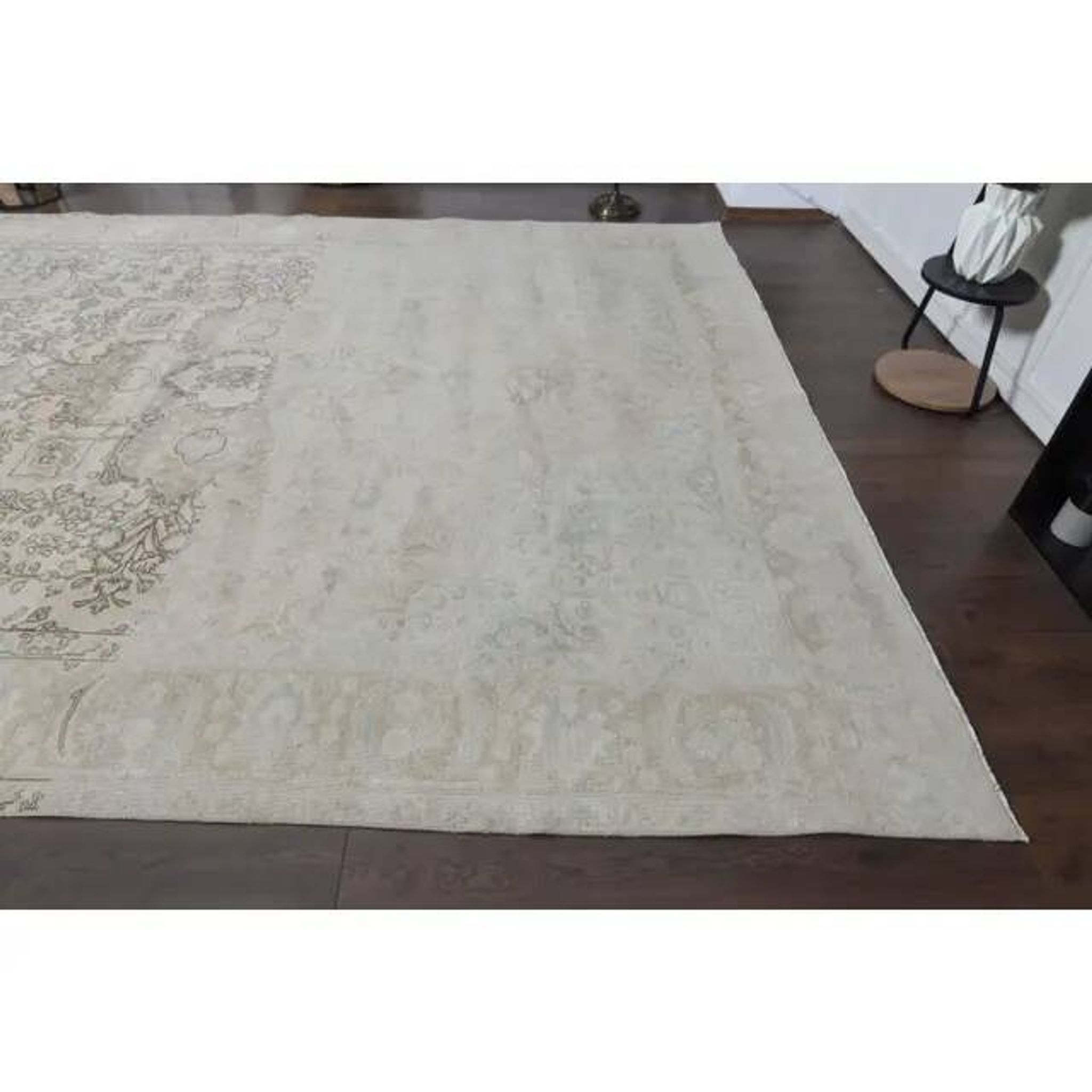 1970s Vintage Persian Handmade Wool Cotton Beige Area Rug 285x370