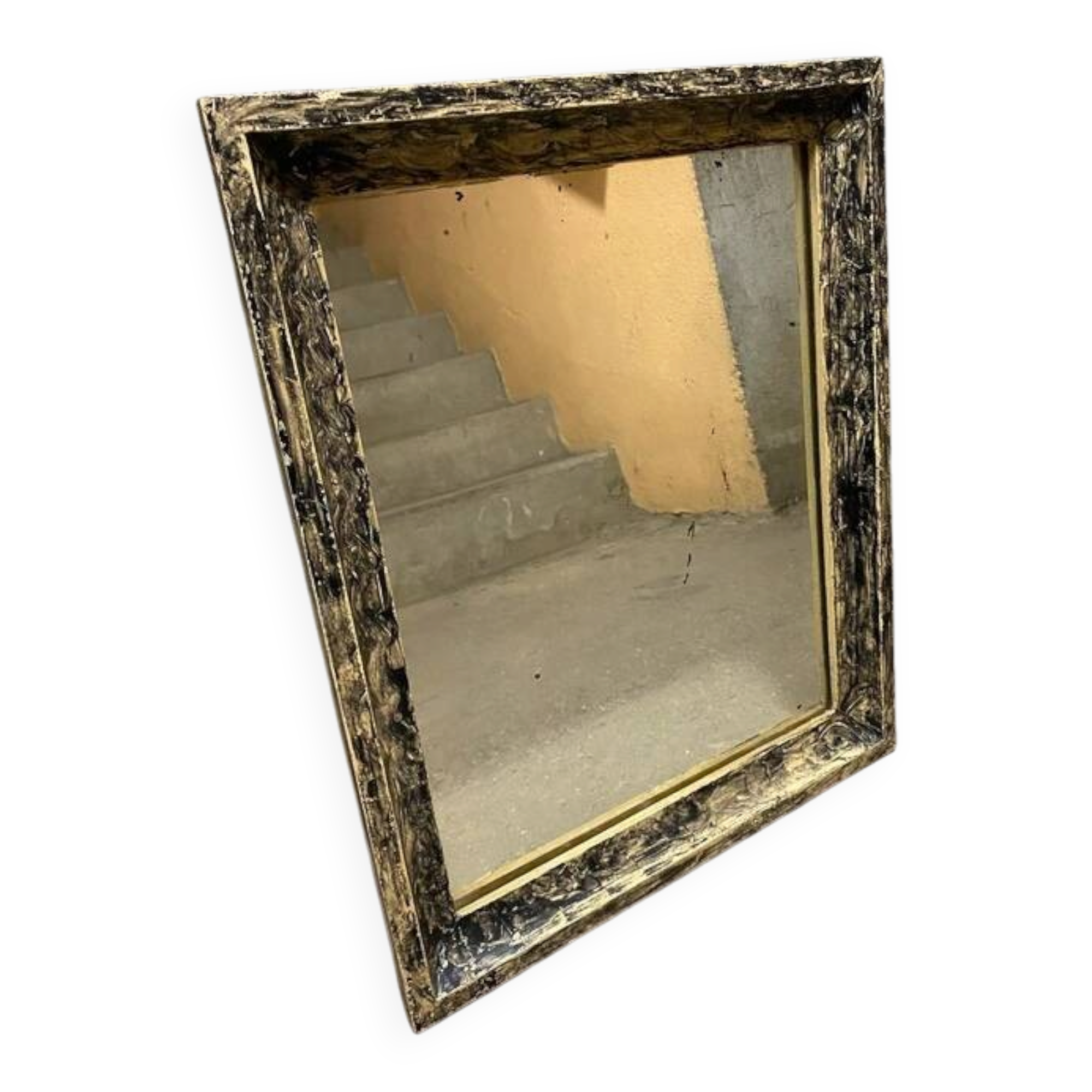 Vintage black and white wooden mirror