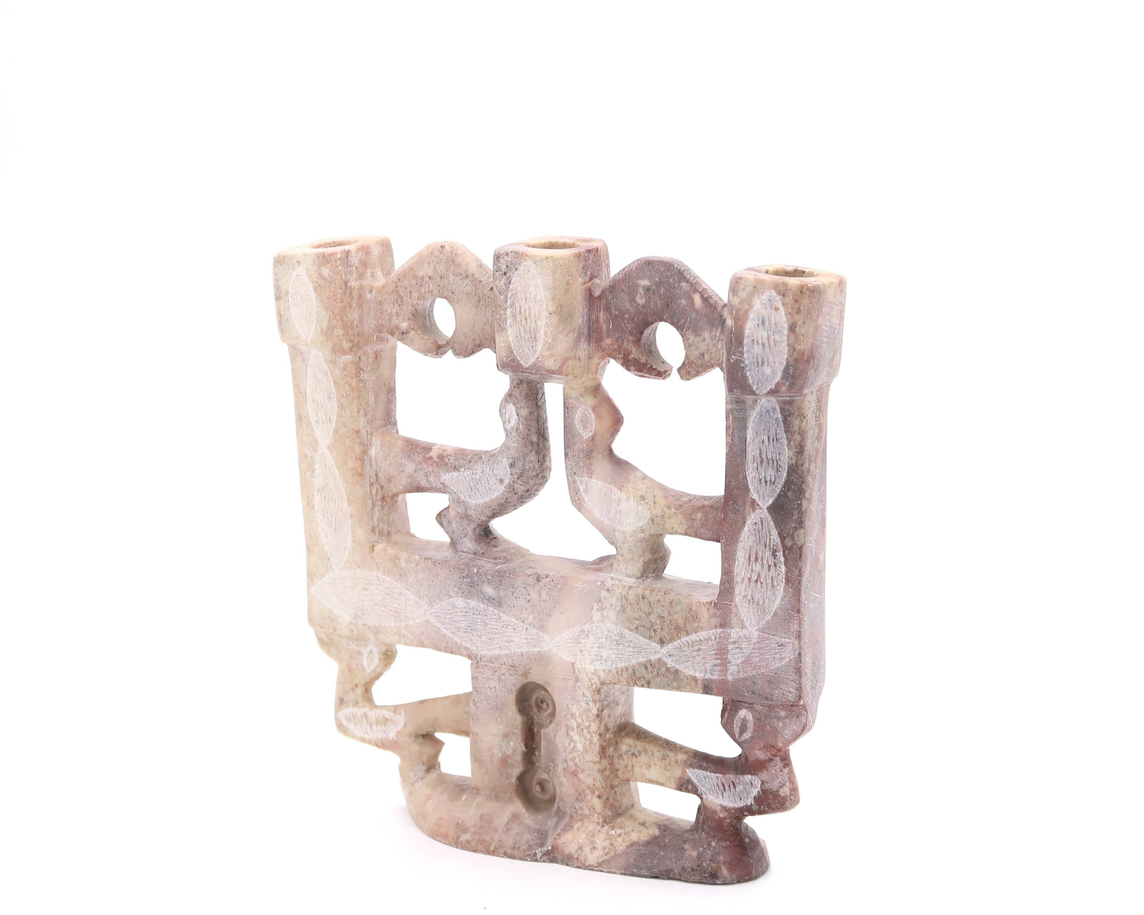 Moroccan candle holder decorated with carved stone birds, 1970s