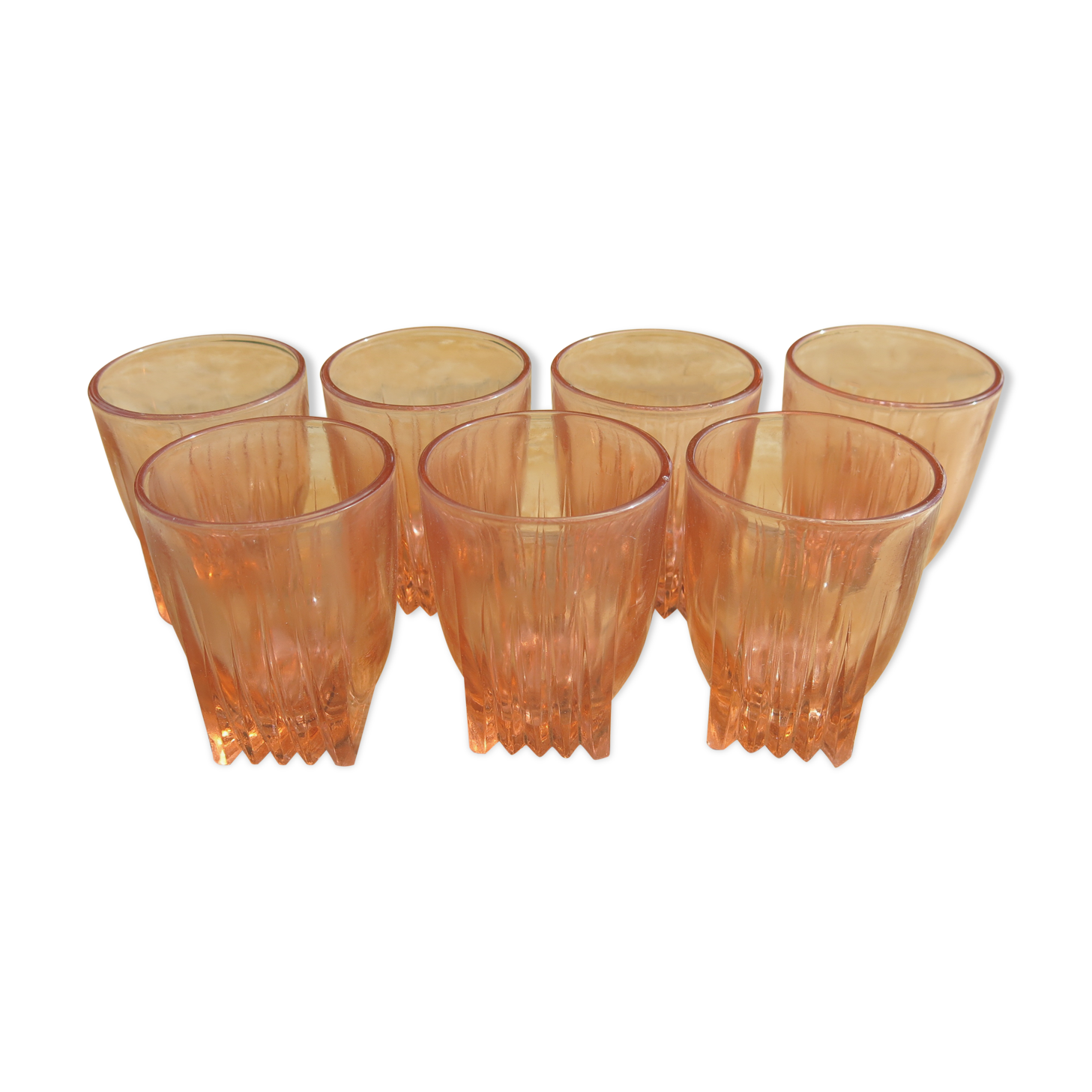 7 vintage pink water glasses
