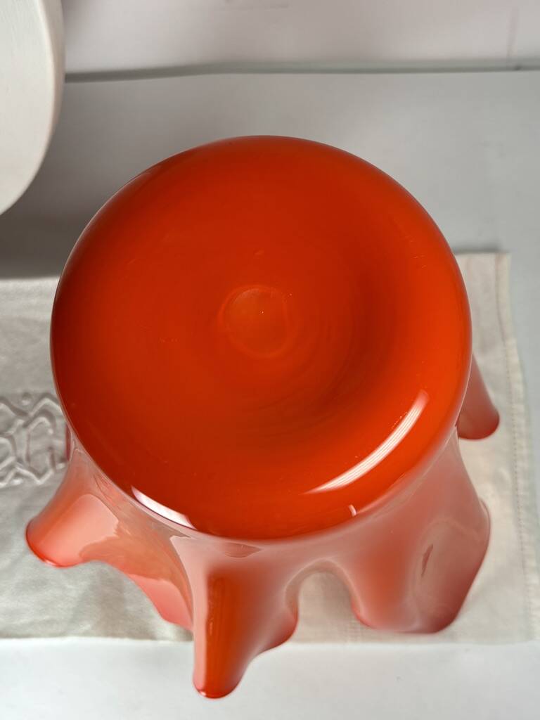 Murano orange handkerchief vase large 1970 Italy