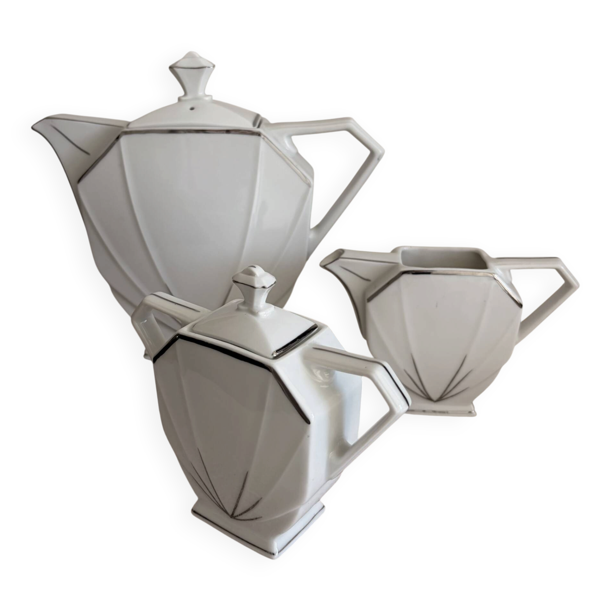 Art Deco Porcelain Coffee/Tea Trio by Victoria Czechoslovakia, 1930s