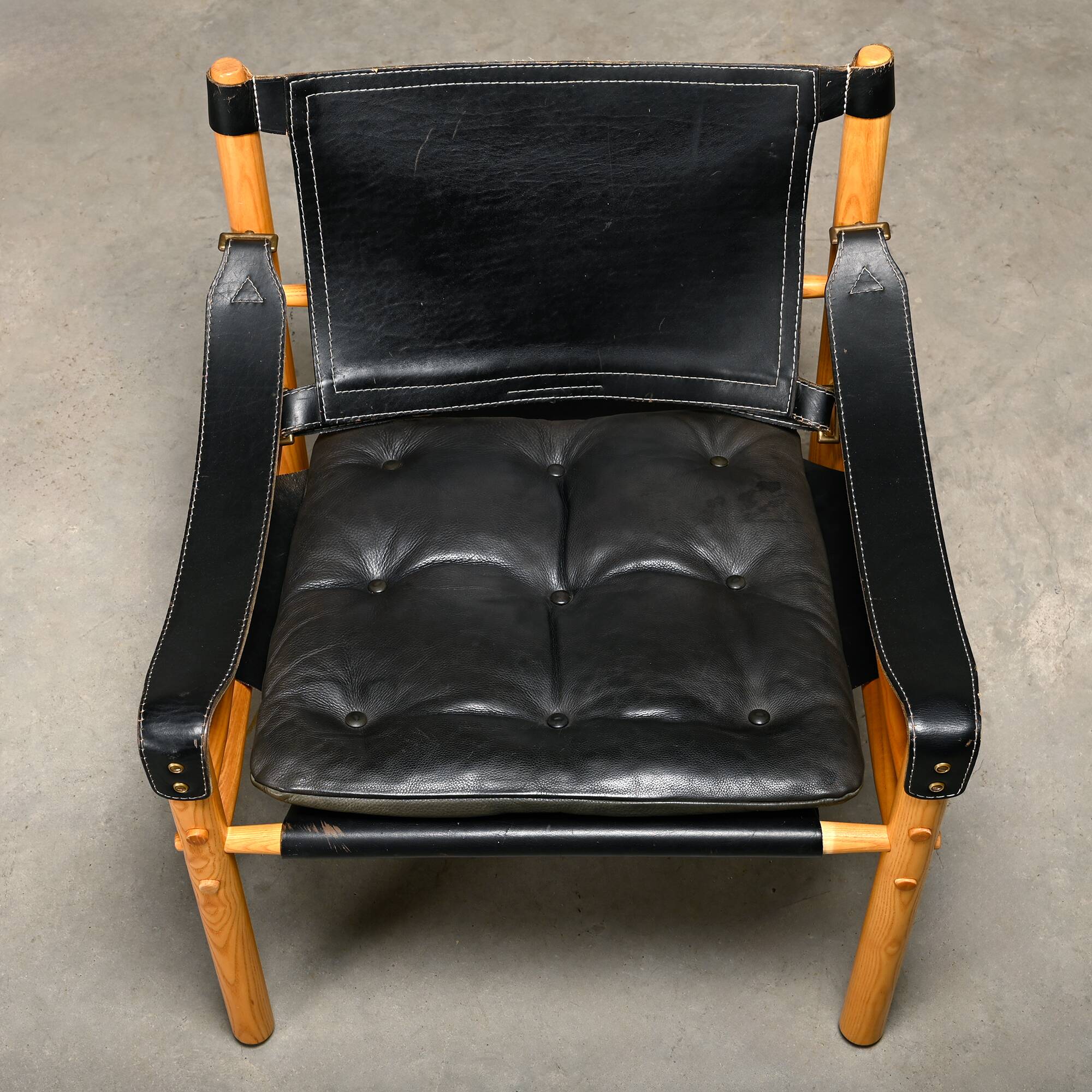 Arne Norell Sirocco Safari Lounge Chairs in Black Leather and Ash, Sweden