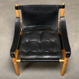 Arne Norell Sirocco Safari Lounge Chairs in Black Leather and Ash, Sweden