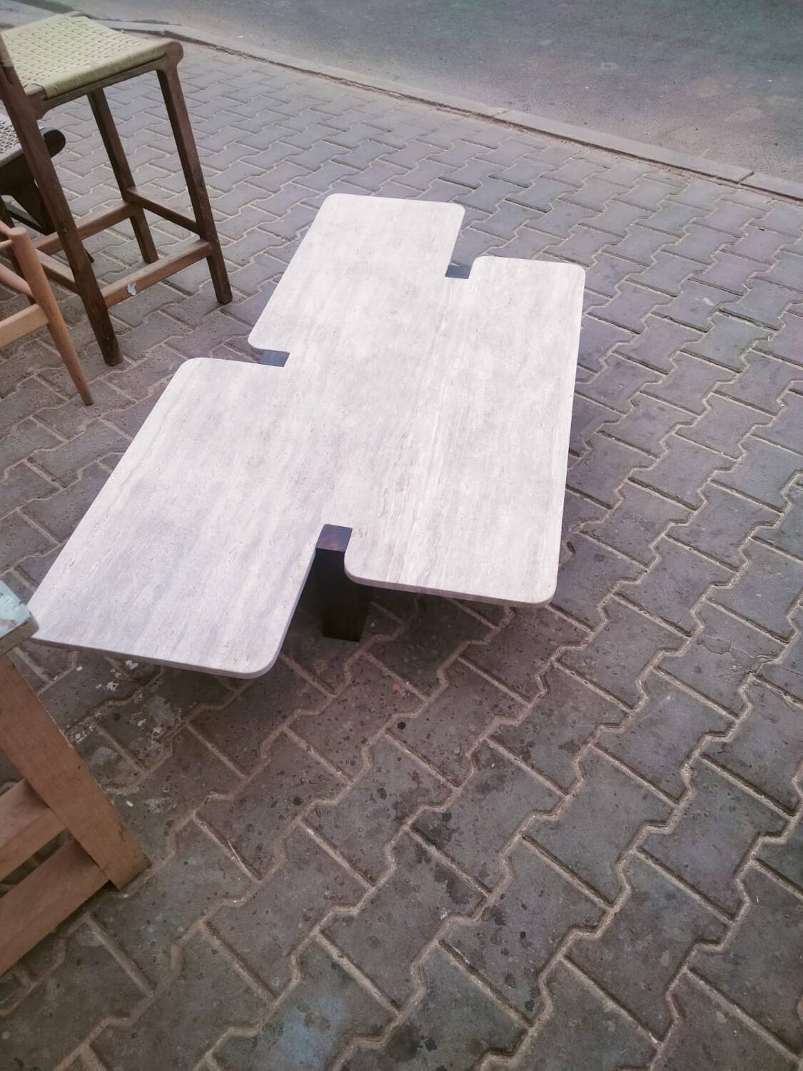 Harold travertine walnut coffee table