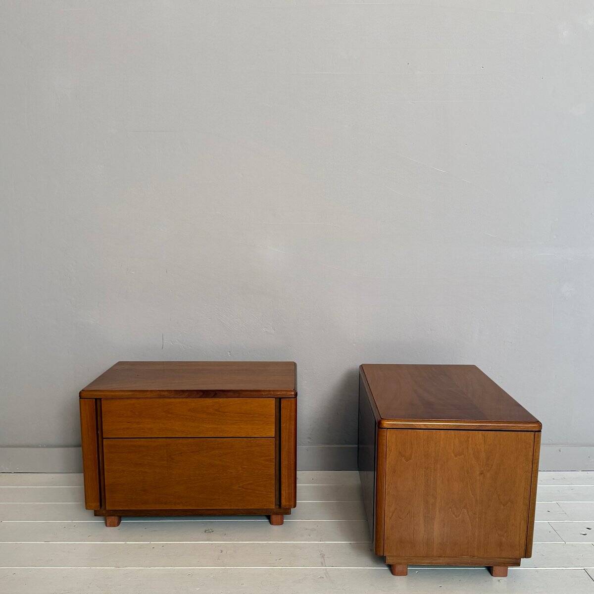 Mid-Century Italian Walnut Bedside Tables with Drawers, 1960s, Set of 2