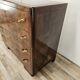 1940s Art Decò chest of drawers in walnut burl with black glass top