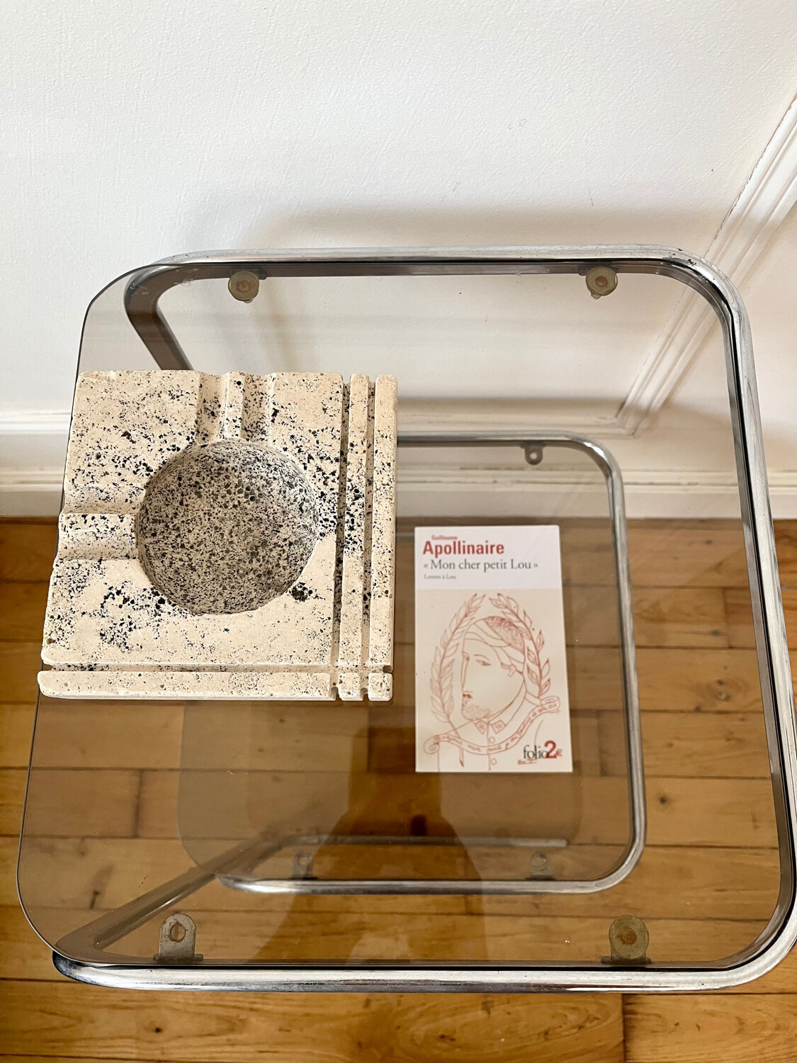 Vintage chrome and smoked glass side table