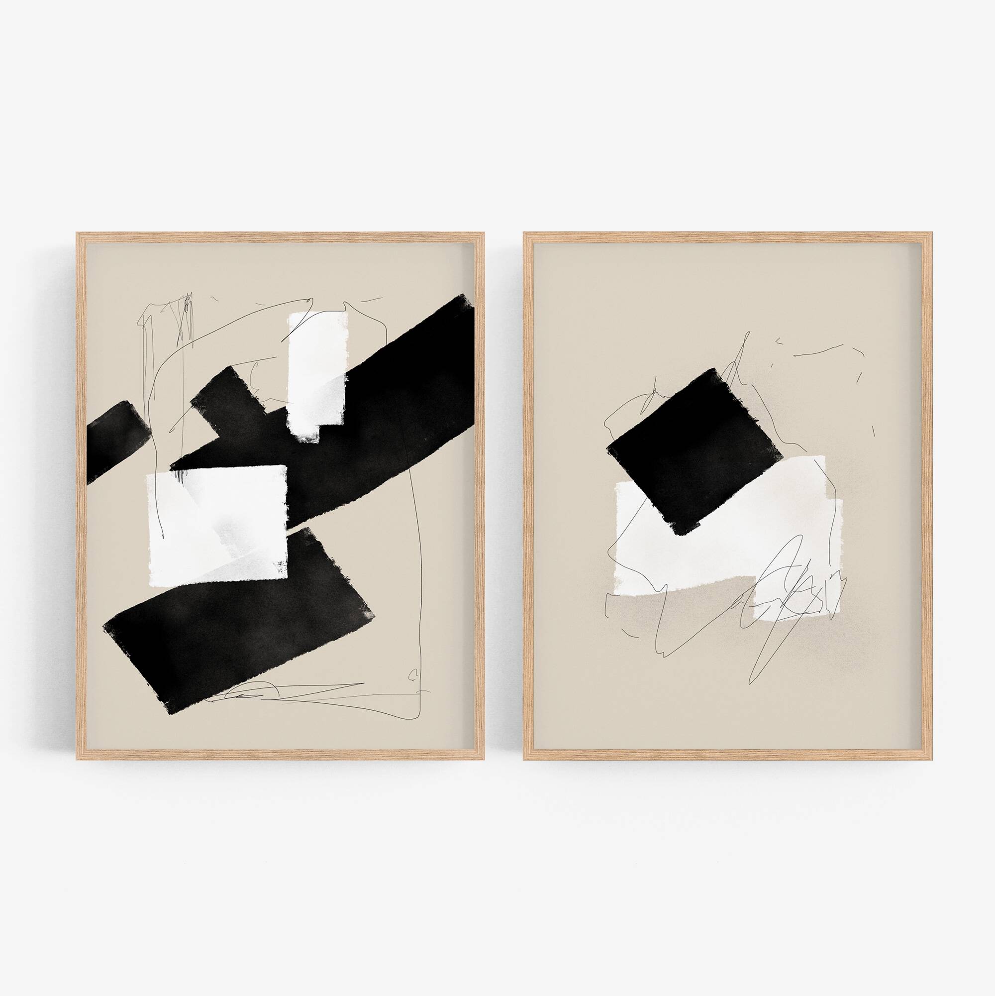 Pair of giclee prints, abstract wall art set of two, 50x70cm