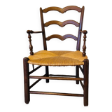 Fauteuil provençal ancien en bois et paille