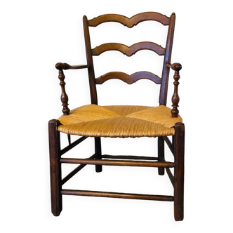 Fauteuil provençal ancien en bois et paille
