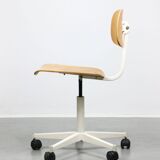 Vintage White & Wooden Swivel Office Chair, 70s