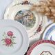 6 blue and pink dinner plates