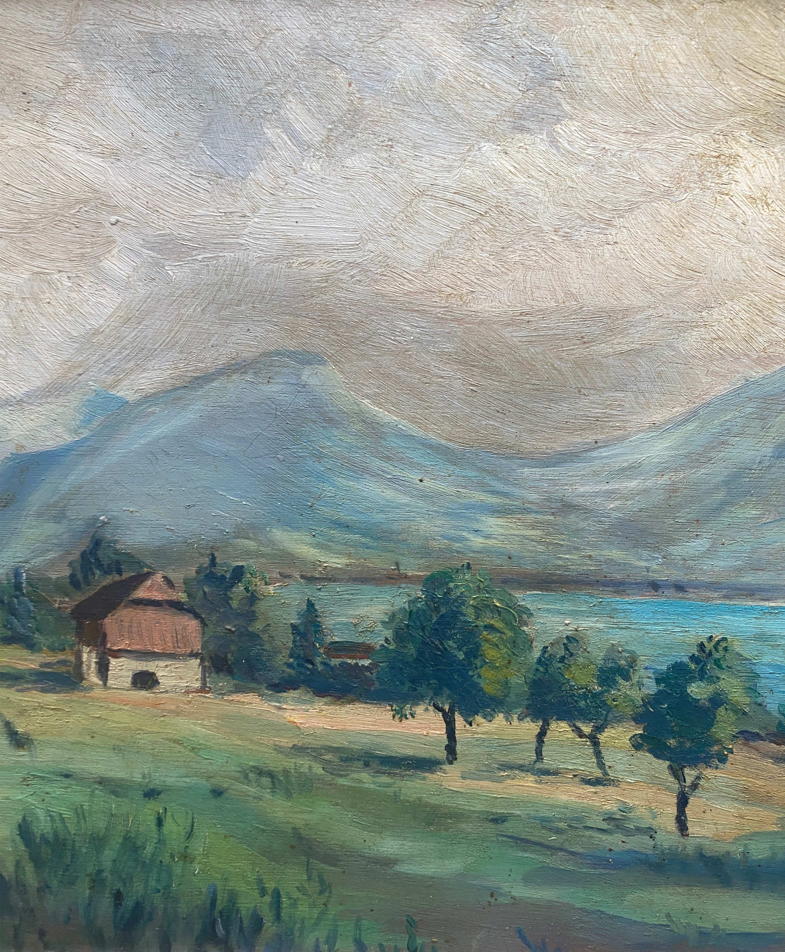 Painting "Mountain landscape" signed Sampic, artist of the Yonne 1950