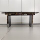 Chrome base diningroom table with smoked glass oval top