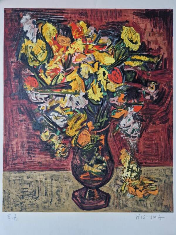 Isis Kischka (1908-1973) - Lithographie en couleurs - Bouquet de fleurs