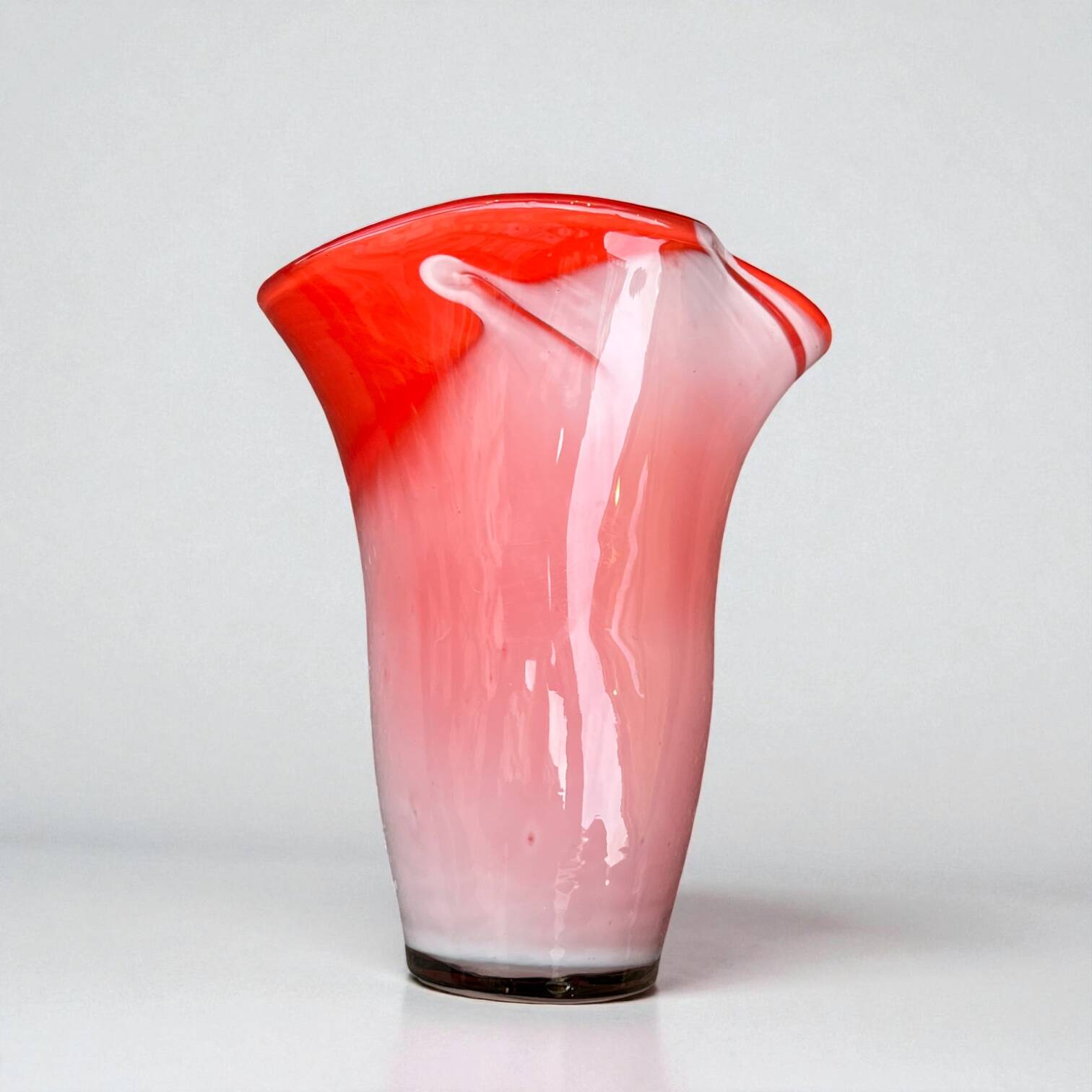 Large red blown glass vase, Japanese KURATA, 1970s, Made in Japan