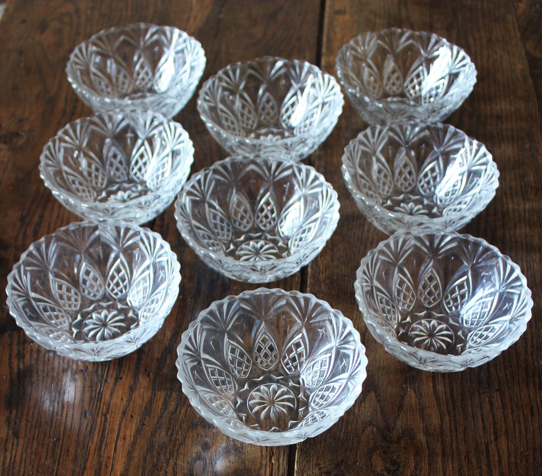 Lot 9 coupelles bols verre ciselé transparent vintage