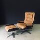 Set of Mid-Century Modern Leather Lounge Chair and Ottoman, Germany, 1960s