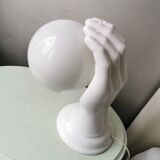 Lampe murale en céramique en forme de main avec sphère de verre années 80