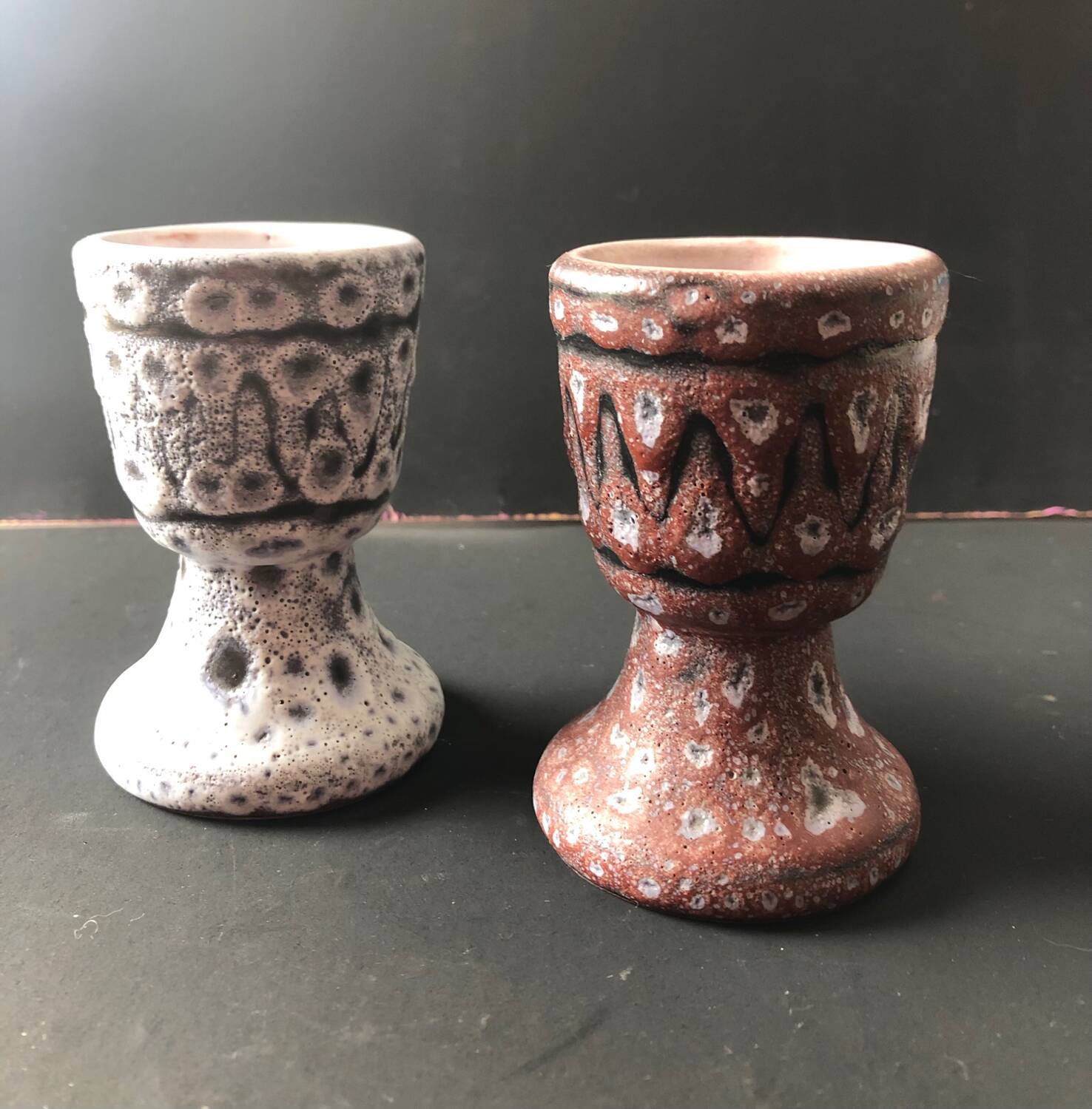 Pair of ceramic egg cups by Jean Austruy