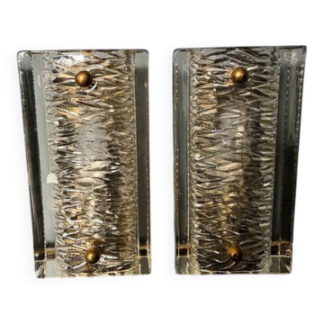 Pukeberg Wall Lamps – Pair Scandinavian Glass Sconces 1960s