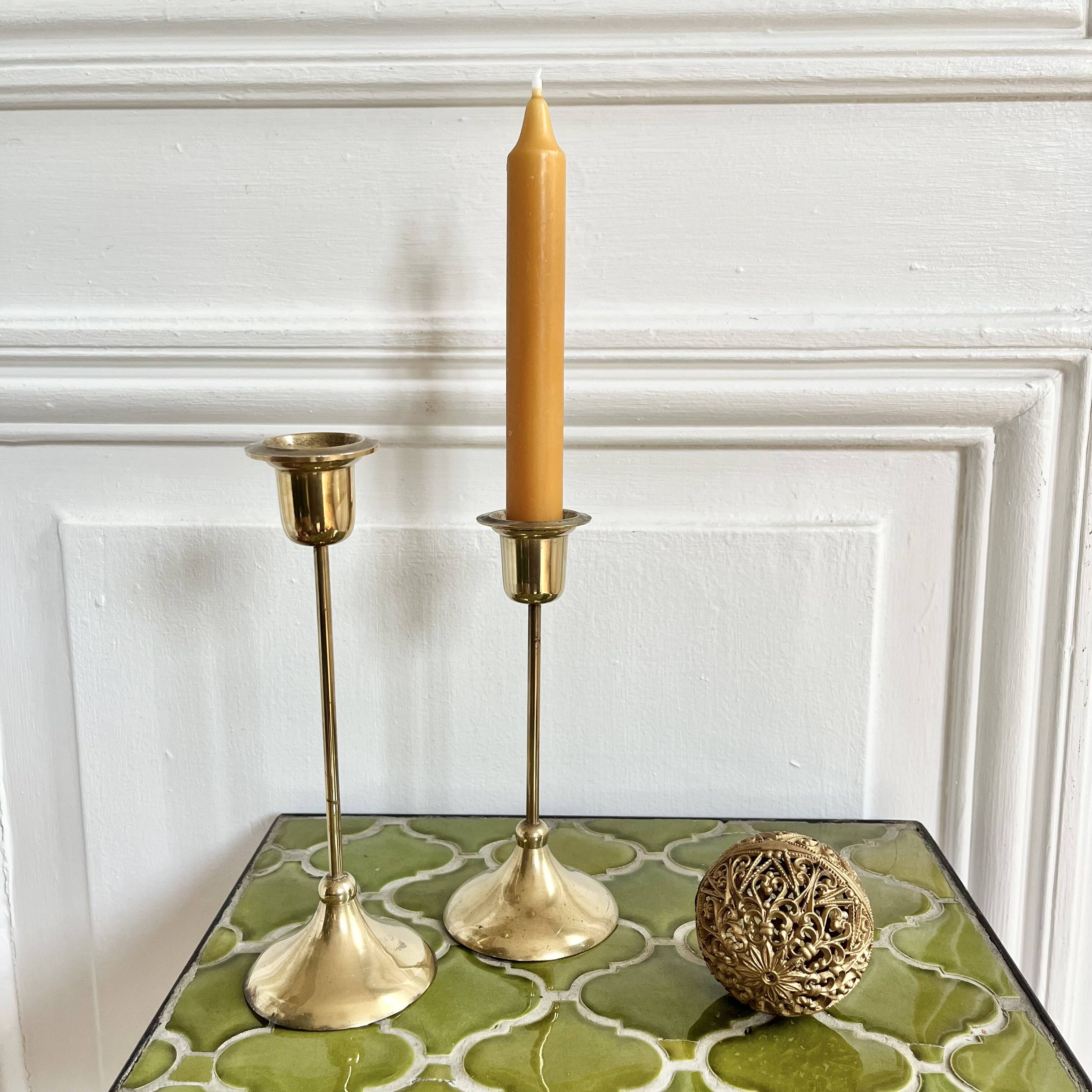 Pair of Scandinavian style brass candlesticks