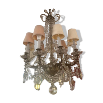 Lustre classique bronze et pampilles en cristal