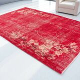 Tapis rouge turc vintage à motif floral