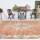 Tapis vintage en laine orange 310 x 217 cm, fait main, grand format