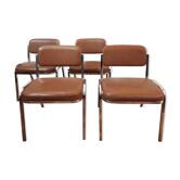 Set of 4 chairs chrome and skaï brown 70s