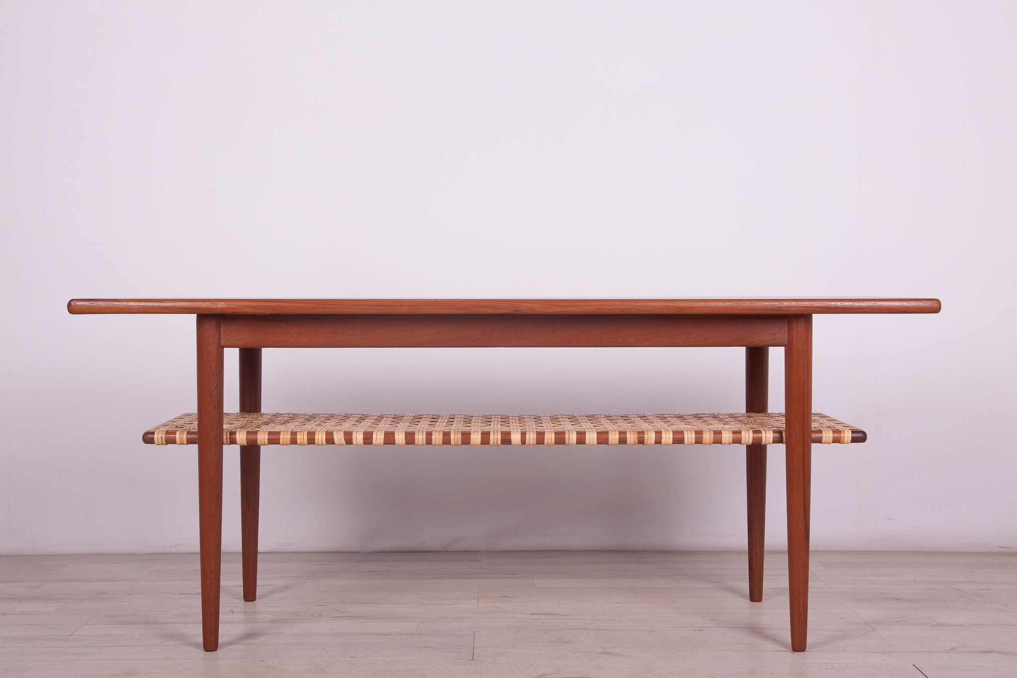 Mid-Century Teak and Rattan Coffee Table, 1960s