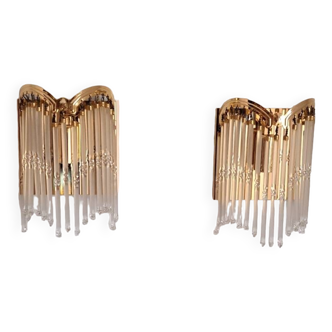 Pair of gold metal wall lights with tassels