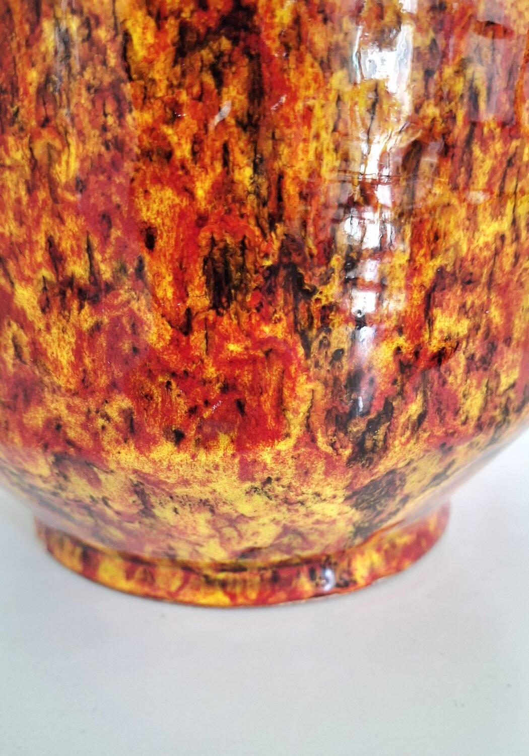 Modern West German Fat Lava Pottery Vase – Volcanic Orange & Red