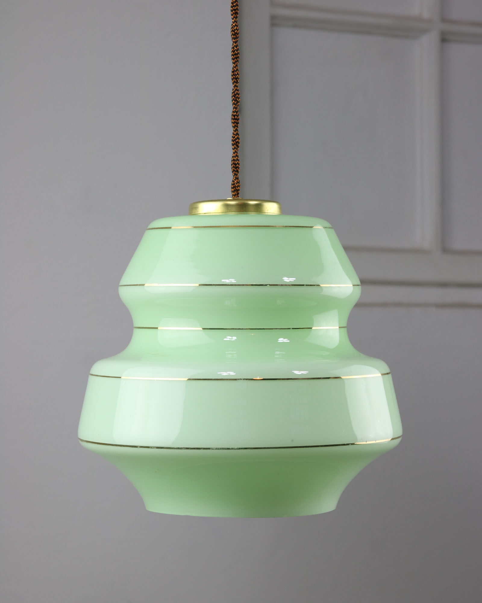 Mid-century Green Glass & Brass Pendant Lamp