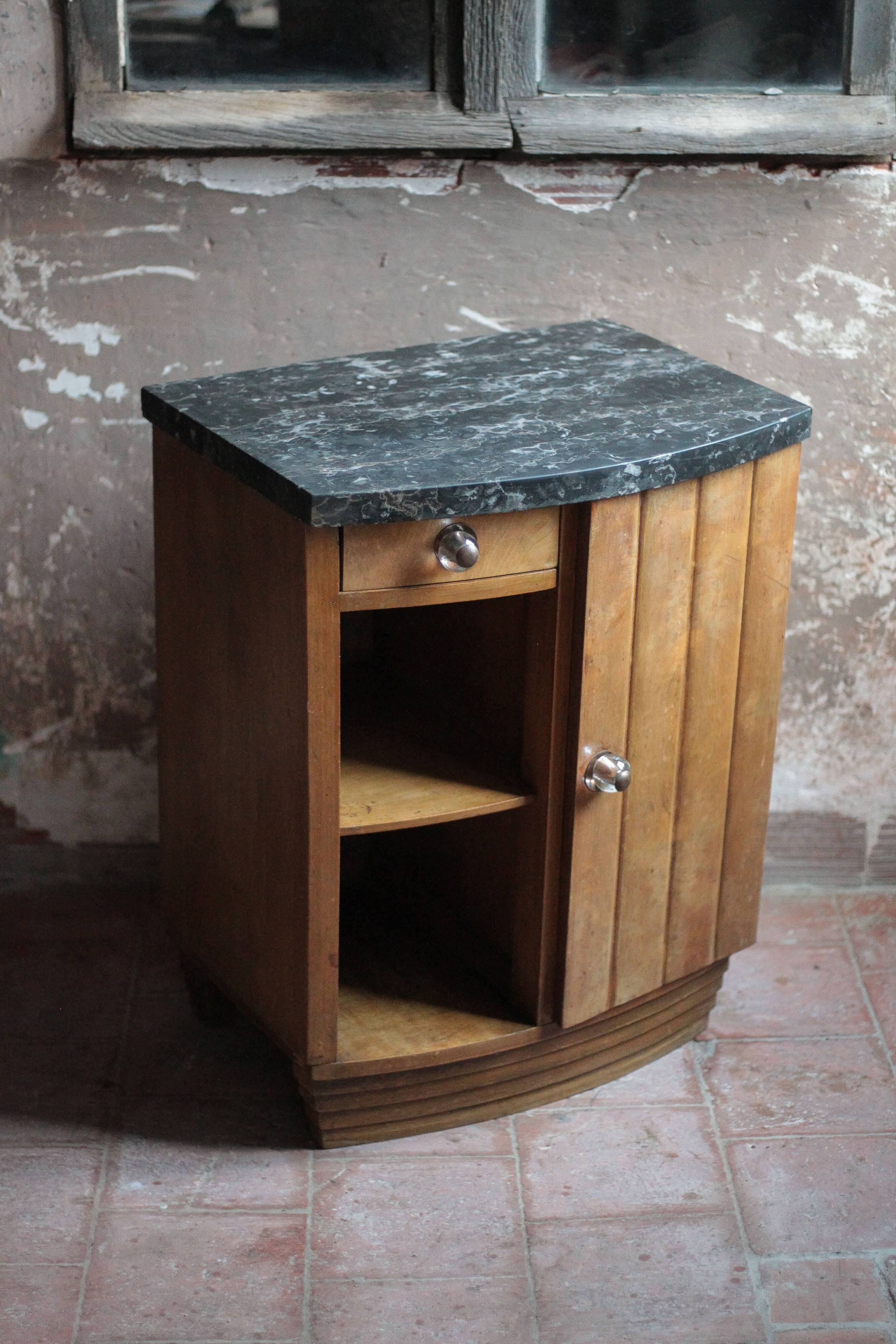 Art Deco nightstand, bedside table in wood and black marble, side table