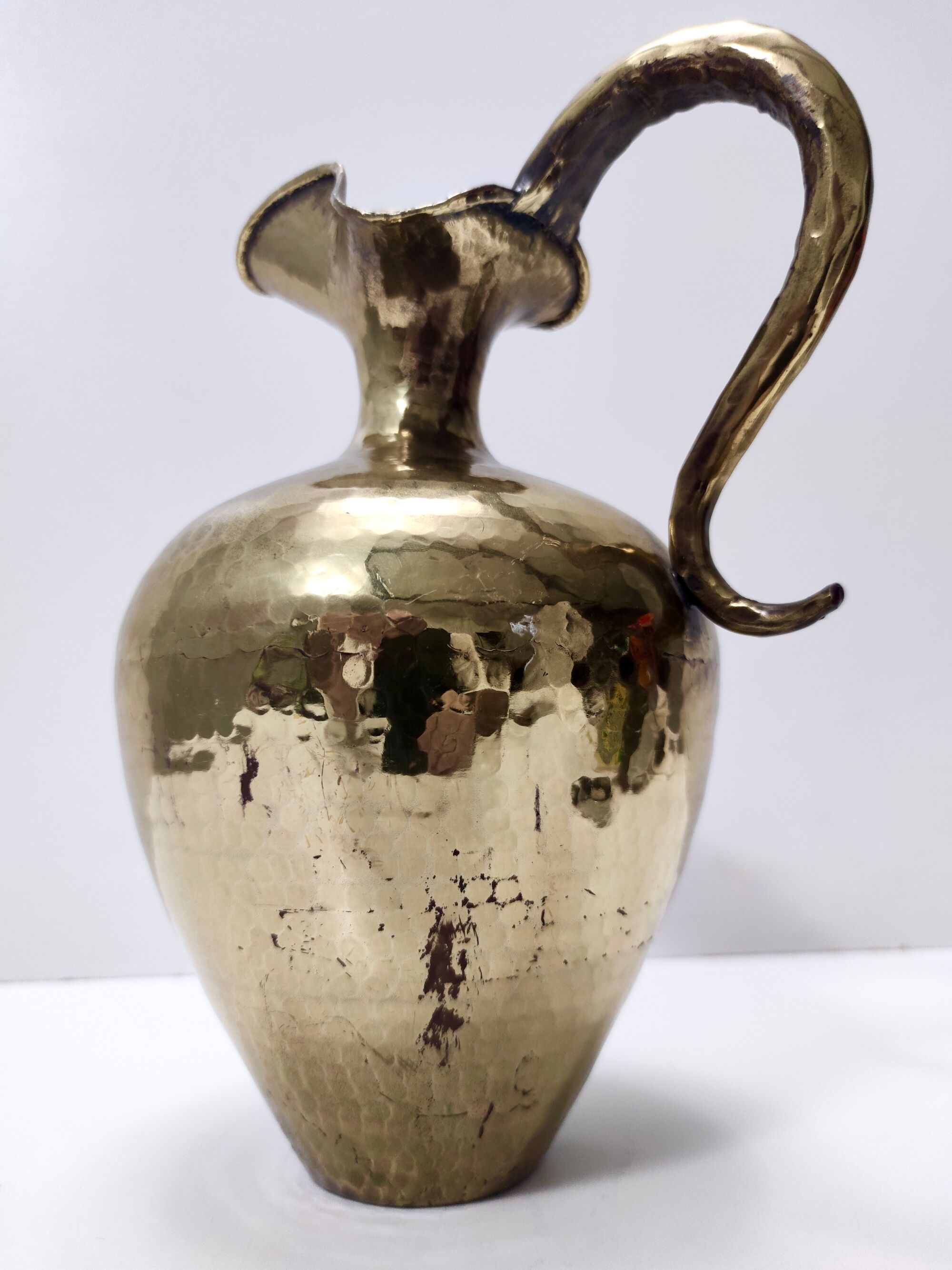 Vintage Embossed Copper and Brass Pitcher Vase by Egidio Casagrande, Italy