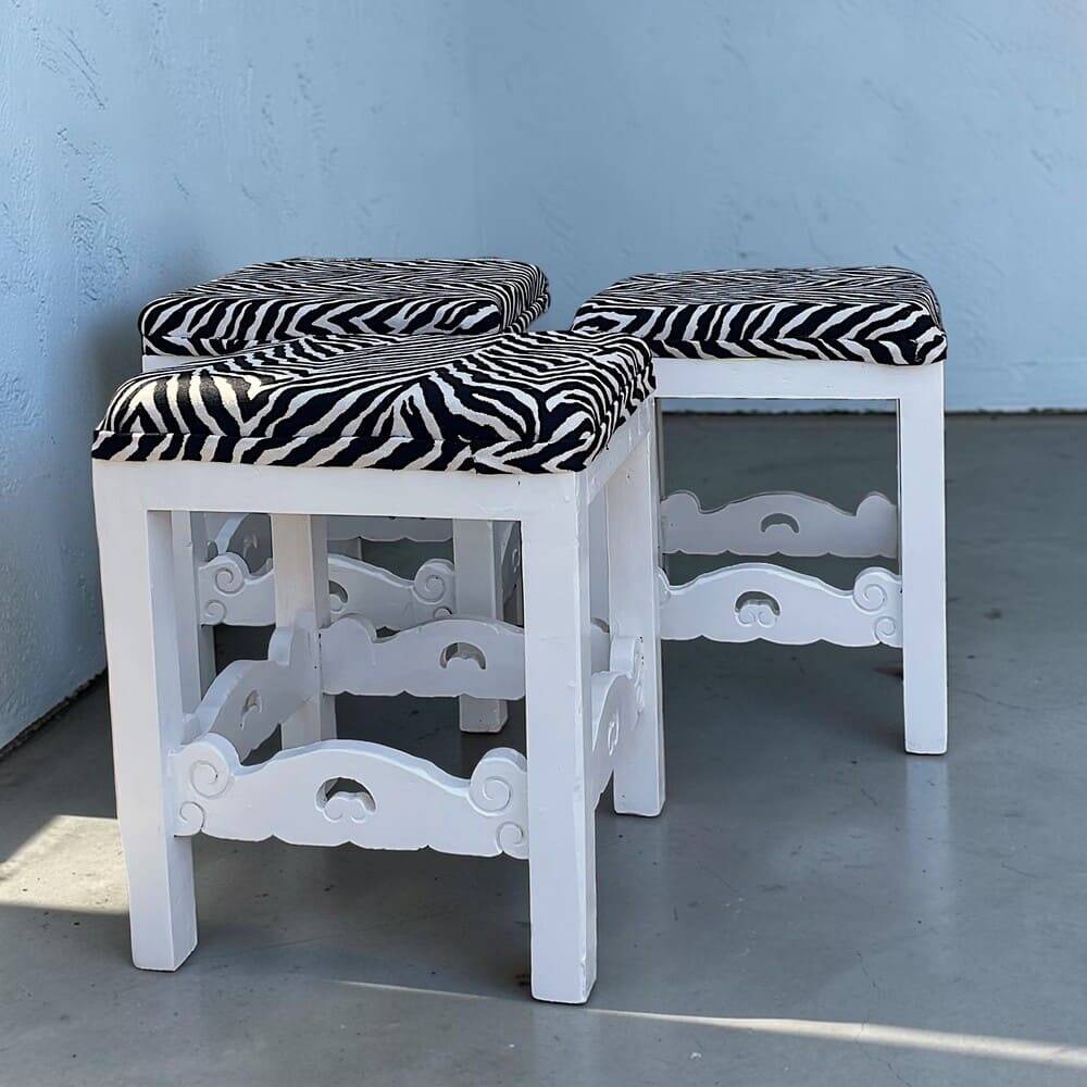 Set of 3 antique solid wood stools restored
