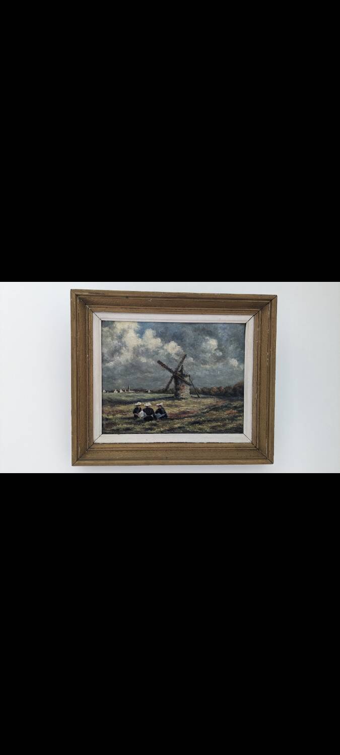 Old HP painting Breton landscape signed