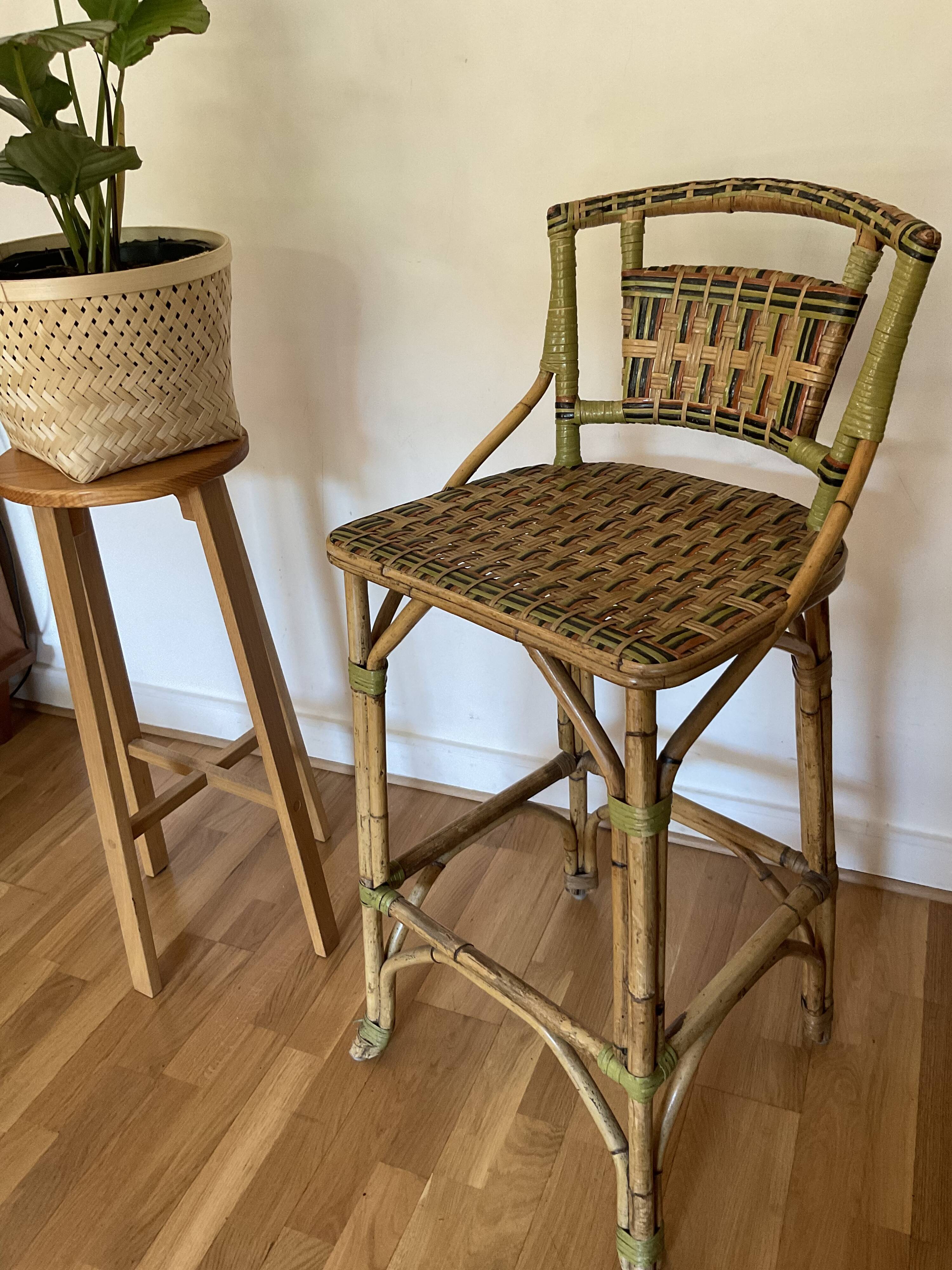 Rattan and bamboo stool