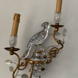 Pair of parrot crystal or parakeet wall sconces Maison Baguès 1950