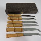 6-piece cheese set, bamboo and stainless steel, Italy 1960s