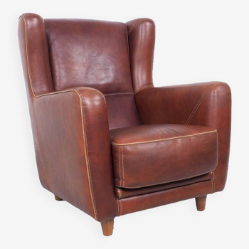 Brown Leather Bergerè armchair by Baxter, 1990s