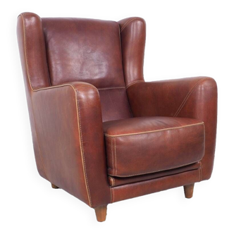 Brown Leather Bergerè armchair by Baxter, 1990s